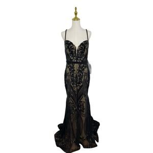 Mac Duggal Bustier Damask Sequin Trumpet Gown Size 10 $598